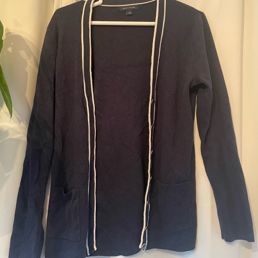 Tommy Hilfiger Dark Blue Cardigan with White Trim
